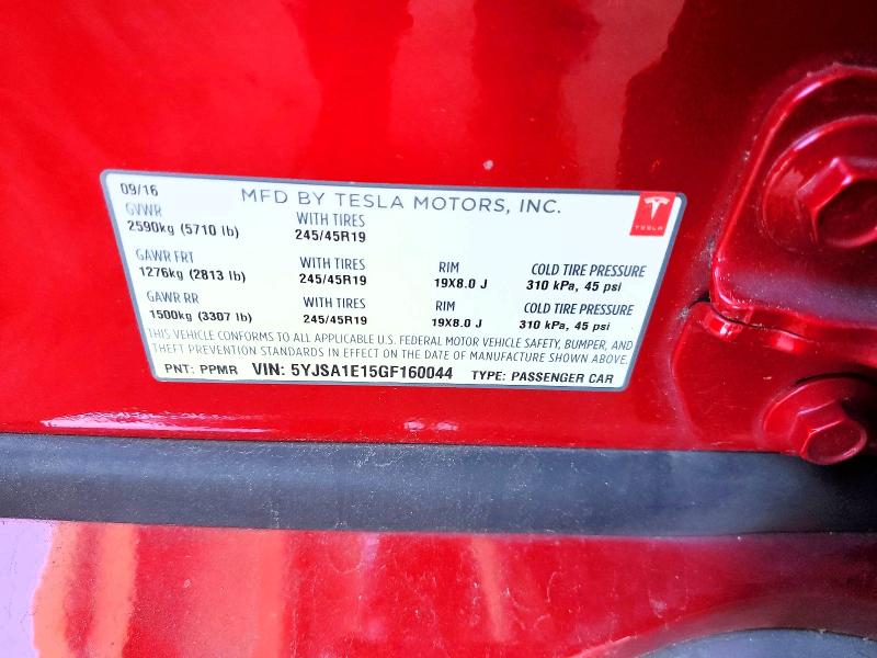 53119636 :رقم المزاد ، 5YJSA1E15GF160044 vin ، 2016 Tesla Model S مزاد بيع