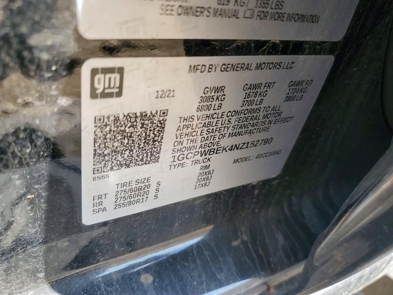 Продаж на аукціоні авто 2022 Chevrolet Silverado Ltd, vin: 1GCPWBEK4NZ152790, номер лоту: 52708186