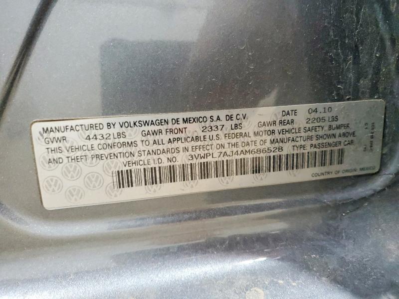 54877676 :رقم المزاد ، 3VWPL7AJ4AM686528 vin ، 2010 Volkswagen Jetta مزاد بيع
