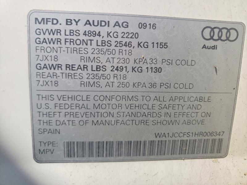 Aukcja sprzedaży 2017 Audi Q3, vin: WA1JCCFS1HR006347, numer aukcji: 53541436