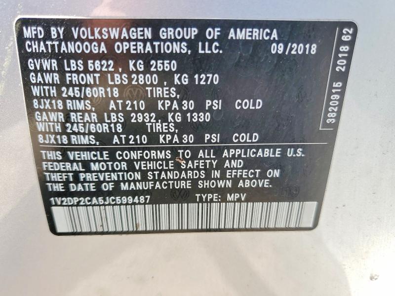 Aukcja sprzedaży 2018 Volkswagen Atlas, vin: 1V2DP2CA5JC599487, numer aukcji: 51883586