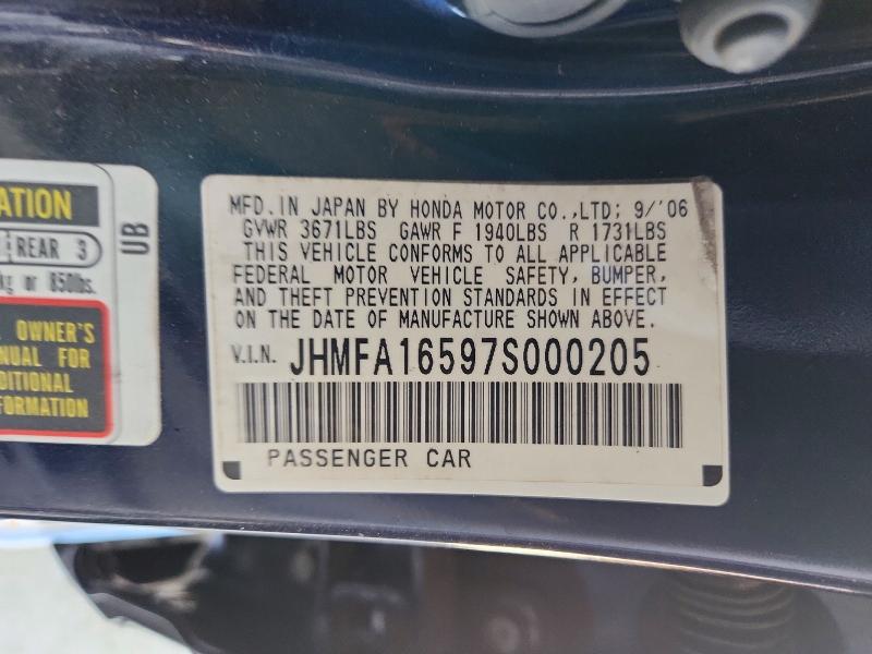 52429446 :رقم المزاد ، JHMFA16597S000205 vin ، 2007 Honda Civic مزاد بيع