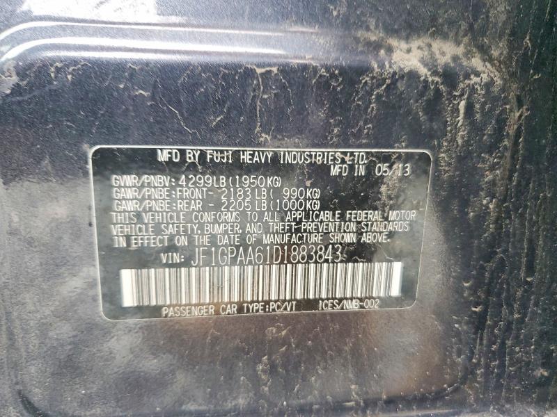 2013 Subaru Impreza მანქანა იყიდება აუქციონზე, vin: JF1GPAA61D1883843, აუქციონის ნომერი: 53704126