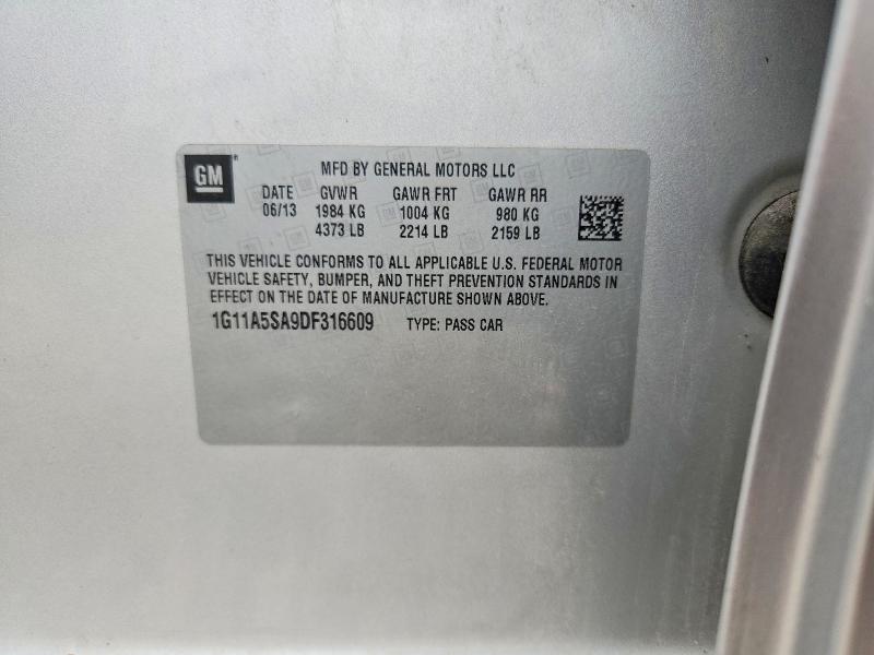 54268806 :رقم المزاد ، 1G11A5SA9DF316609 vin ، 2013 Chevrolet Malibu مزاد بيع