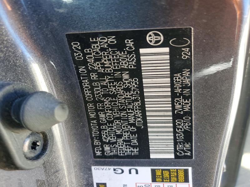 2020 Toyota Prius Prime მანქანა იყიდება აუქციონზე, vin: JTDKARFP8L3157955, აუქციონის ნომერი: 53316546