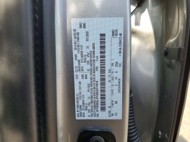 Продажа на аукционе авто 2025 Ford F150, vin: 1FTEW2LP1SKD77419, номер лота: 54271176