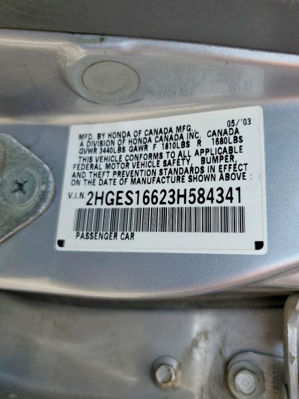 Продаж на аукціоні авто 2003 Honda Civic, vin: 2HGES16623H584341, номер лоту: 54067316