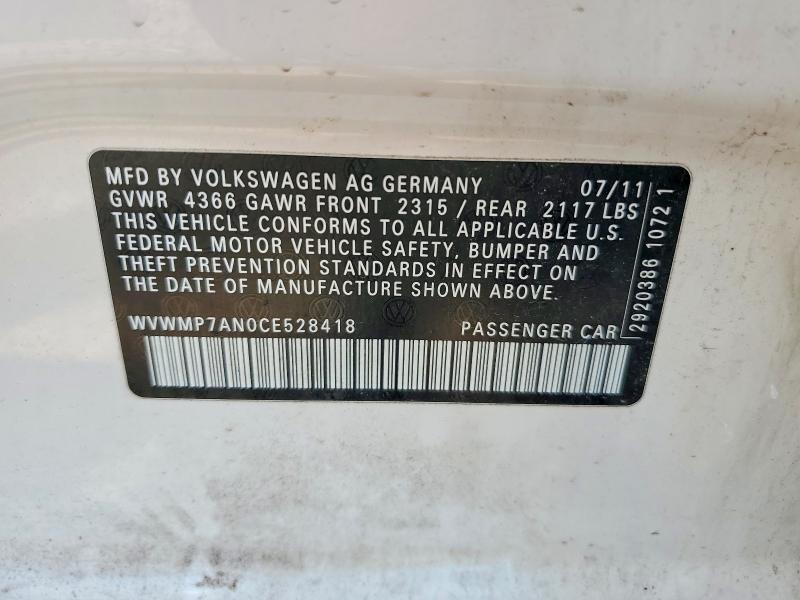 Продаж на аукціоні авто 2012 Volkswagen Cc, vin: WVWMP7AN0CE528418, номер лоту: 51985036