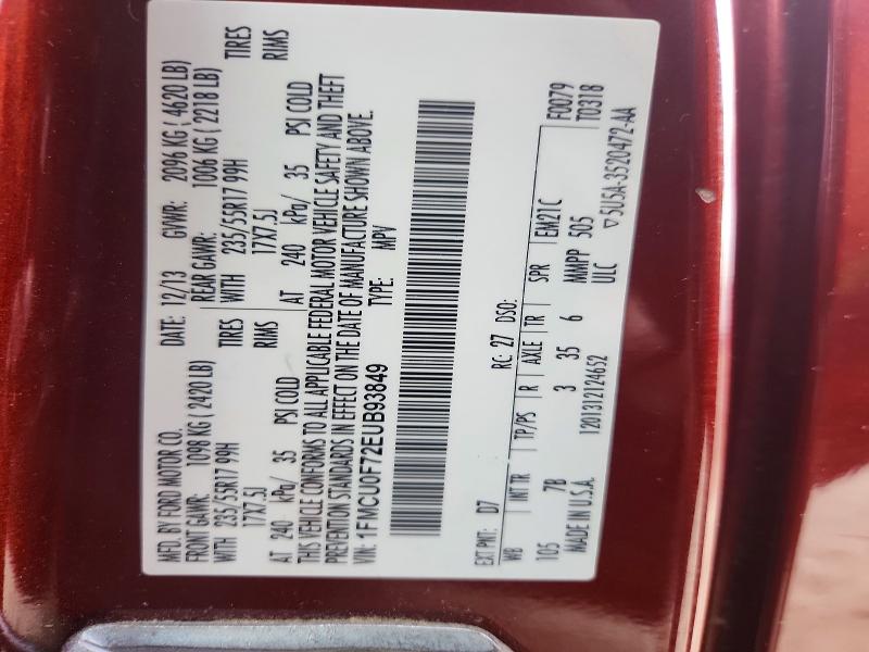 51177376 :رقم المزاد ، 1FMCU0F72EUB93849 vin ، 2014 Ford Escape مزاد بيع