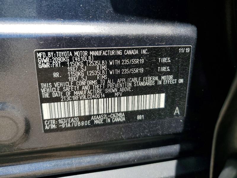 52720356 :رقم المزاد ، 2T3C1RFV9LC040614 vin ، 2020 Toyota Rav4 مزاد بيع