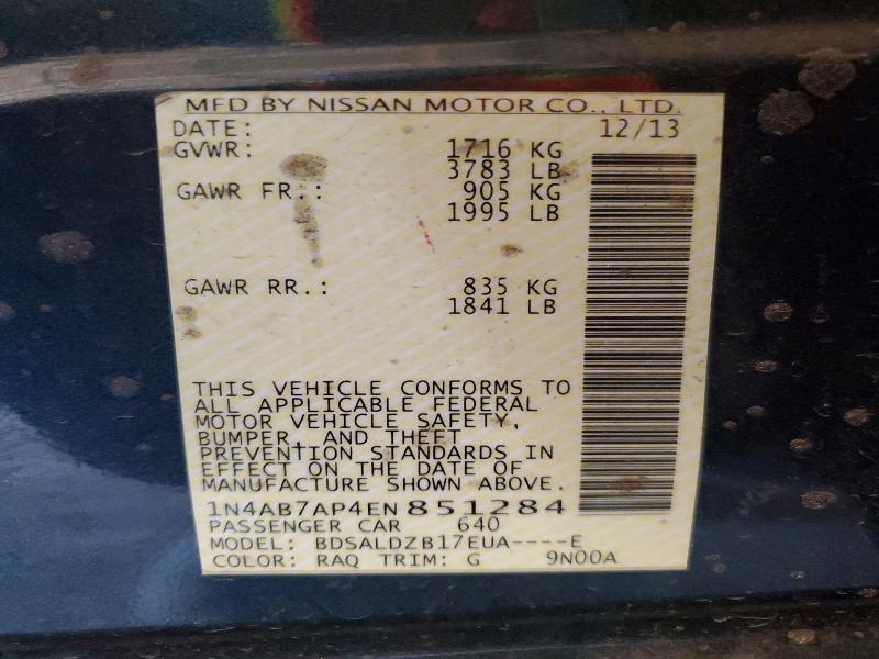 54724376 :رقم المزاد ، 1N4AB7AP4EN851284 vin ، 2014 Nissan Sentra مزاد بيع