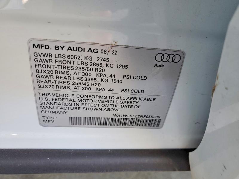 Продажа на аукционе авто 2022 Audi Q4 E-tron, vin: WA1W2BFZ2NP055208, номер лота: 53385776