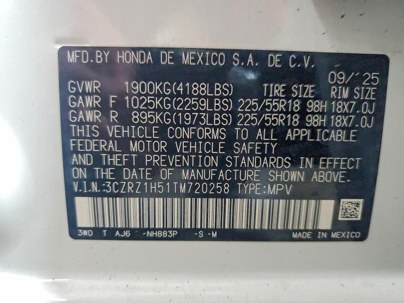 Aukcja sprzedaży 2026 Honda Hr-v, vin: 3CZRZ1H51TM720258, numer aukcji: 55335786
