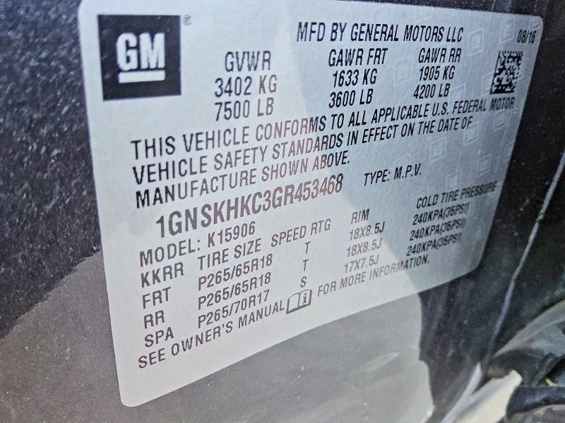 Продажа на аукционе авто 2016 Chevrolet Suburban, vin: 1GNSKHKC3GR453468, номер лота: 52694056