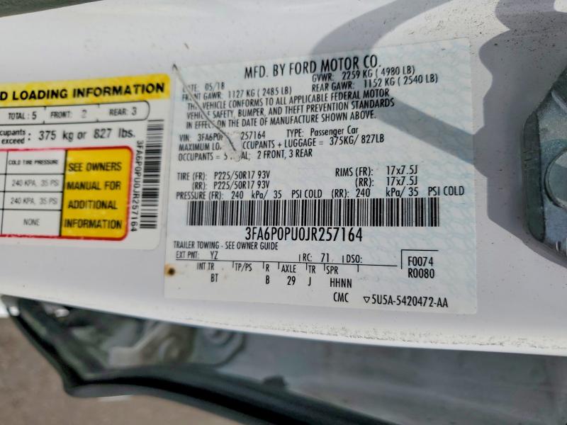 Aukcja sprzedaży 2018 Ford Fusion, vin: 3FA6P0PU0JR257164, numer aukcji: 53429396