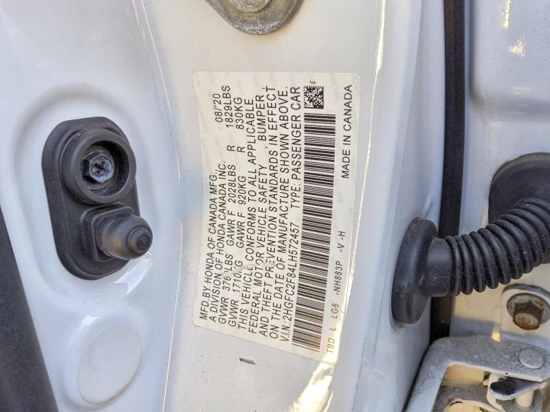 Продаж на аукціоні авто 2020 Honda Civic, vin: 2HGFC2F84LH572457, номер лоту: 52873086