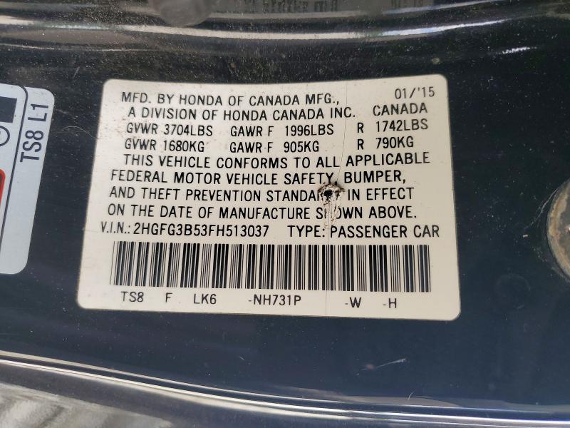 53066656 :رقم المزاد ، 2HGFG3B53FH513037 vin ، 2015 Honda Civic مزاد بيع