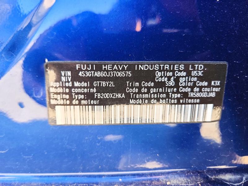 Продаж на аукціоні авто 2018 Subaru Impreza, vin: 4S3GTAB60J3706575, номер лоту: 53133016