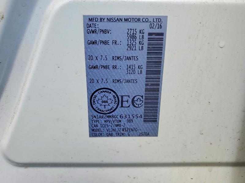 2016 Nissan Pathfinder მანქანა იყიდება აუქციონზე, vin: 5N1AR2MM8GC631554, აუქციონის ნომერი: 52344776