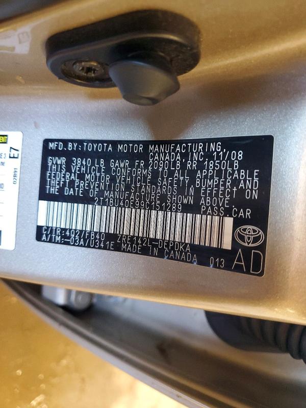 Продаж на аукціоні авто 2009 Toyota Corolla, vin: 2T1BU40E99C151289, номер лоту: 55231966