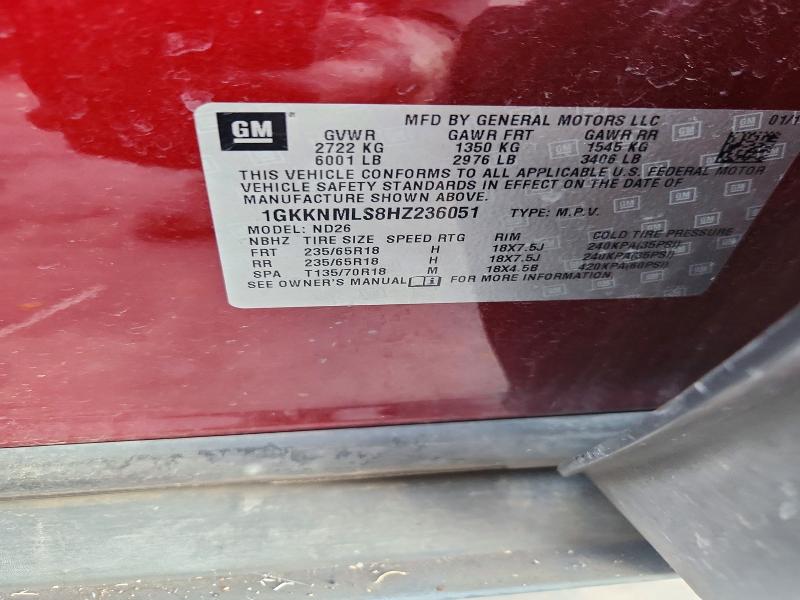 Aukcja sprzedaży 2017 Gmc Acadia, vin: 1GKKNMLS8HZ236051, numer aukcji: 55563036