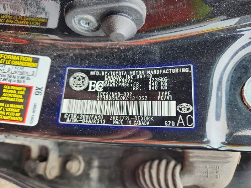 51939536 :رقم المزاد ، 2T1BURHE0KC131052 vin ، 2019 Toyota Corolla مزاد بيع