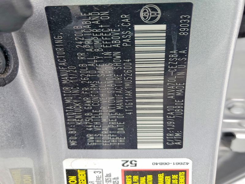 Aukcja sprzedaży 2021 Toyota Camry, vin: 4T1G11AK1MU526004, numer aukcji: 55132276