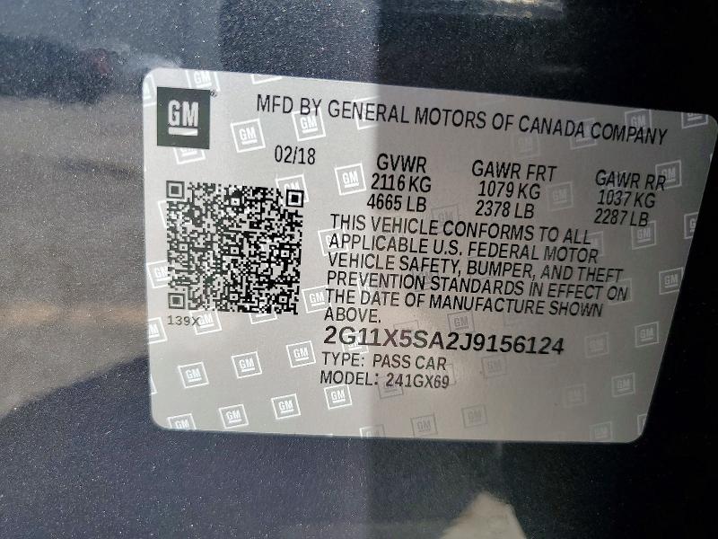 Продаж на аукціоні авто 2018 Chevrolet Impala, vin: 2G11X5SA2J9156124, номер лоту: 52354816