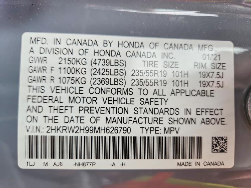 52397276 :رقم المزاد ، 2HKRW2H99MH626790 vin ، 2021 Honda Cr-v مزاد بيع
