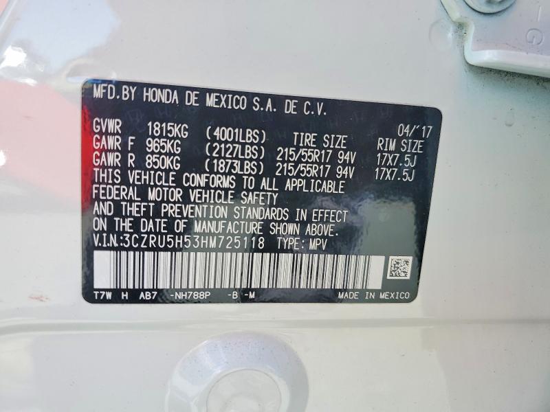 Продаж на аукціоні авто 2017 Honda Hr-v, vin: 3CZRU5H53HM725118, номер лоту: 53139406