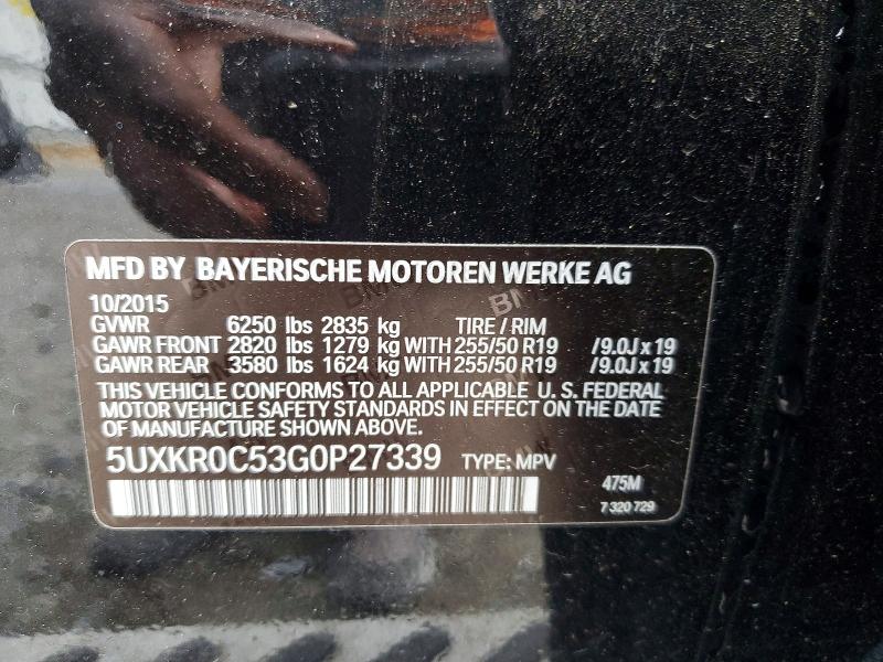 54694936 :رقم المزاد ، 5UXKR0C53G0P27339 vin ، 2016 Bmw X5 مزاد بيع