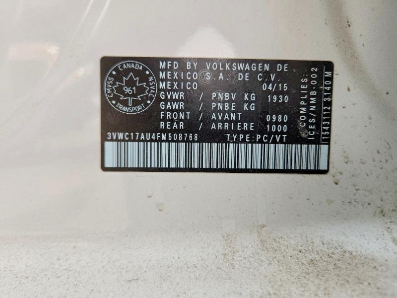 Aukcja sprzedaży 2015 Volkswagen Golf Sportwagen, vin: 3VWC17AU4FM508768, numer aukcji: 53157966