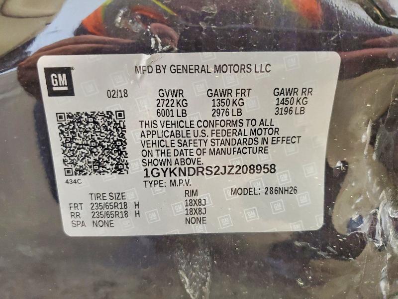 2018 Cadillac Xt5 მანქანა იყიდება აუქციონზე, vin: 1GYKNDRS2JZ208958, აუქციონის ნომერი: 46782576