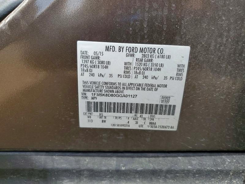 53798806 :رقم المزاد ، 1FM5K8D80GGA01127 vin ، 2016 Ford Explorer مزاد بيع