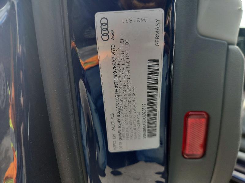 2019 Audi A5 მანქანა იყიდება აუქციონზე, vin: WAUBNCF53KA029517, აუქციონის ნომერი: 53004426