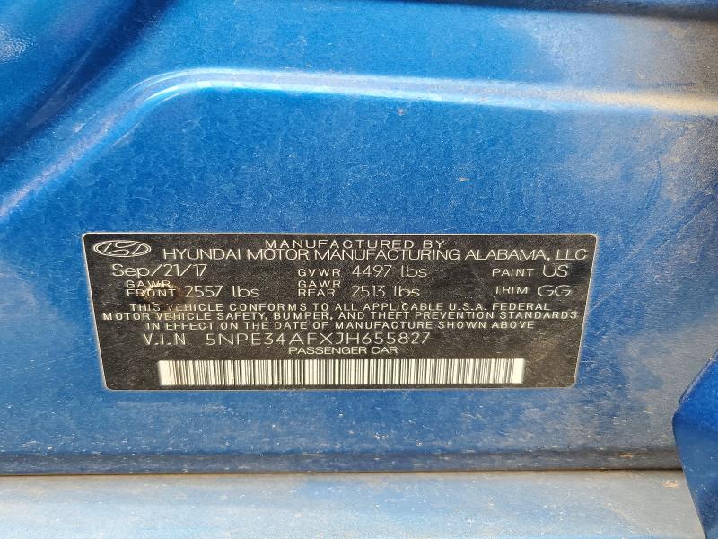 2018 Hyundai Sonata მანქანა იყიდება აუქციონზე, vin: 5NPE34AFXJH655827, აუქციონის ნომერი: 51828756