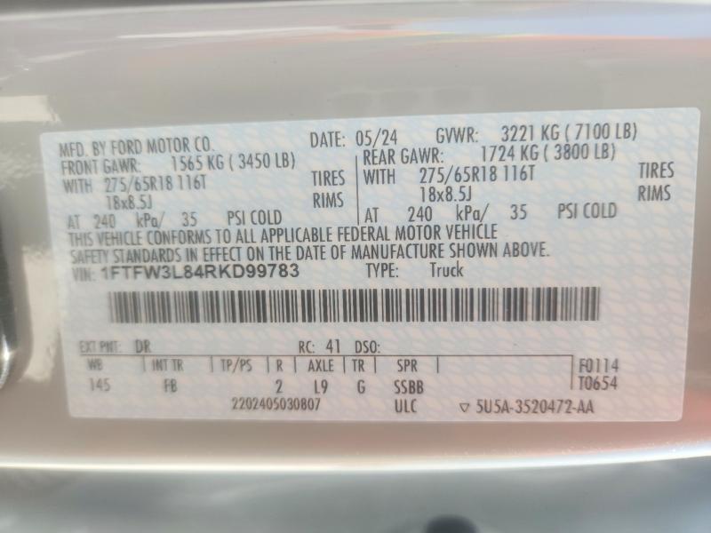 Продажа на аукционе авто 2024 Ford F150, vin: 1FTFW3L84RKD99783, номер лота: 52906626