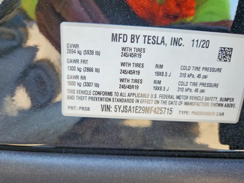 Продажа на аукционе авто 2021 Tesla Model S, vin: 5YJSA1E29MF425715, номер лота: 51984756