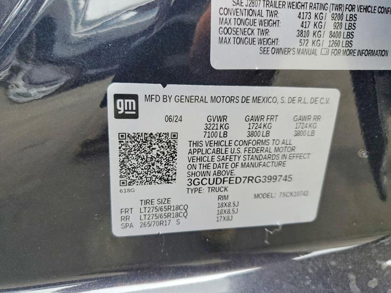 53538126 :رقم المزاد ، 3GCUDFED7RG399745 vin ، 2024 Chevrolet Silverado مزاد بيع
