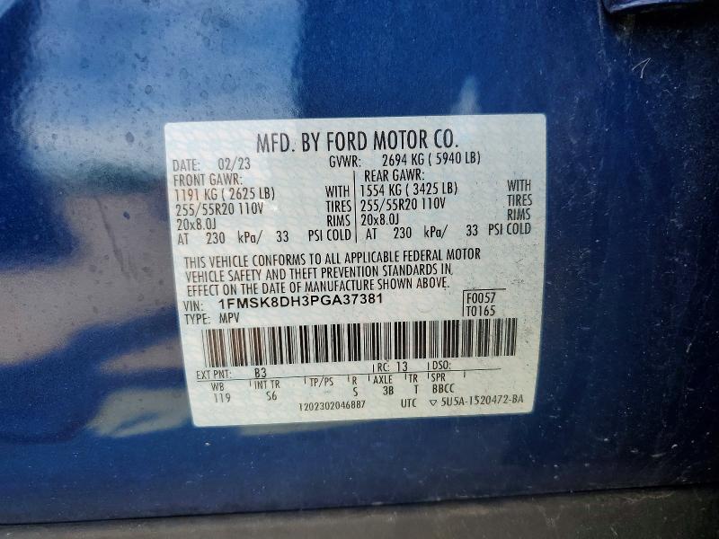 54964616 :رقم المزاد ، 1FMSK8DH3PGA37381 vin ، 2023 Ford Explorer مزاد بيع