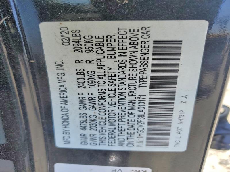 Продаж на аукціоні авто 2020 Honda Accord, vin: 1HGCV2F38LA013171, номер лоту: 54132396