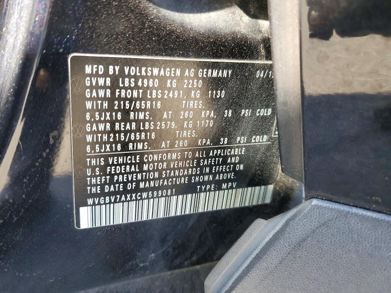 2012 Volkswagen Tiguan მანქანა იყიდება აუქციონზე, vin: WVGBV7AXXCW599081, აუქციონის ნომერი: 52305196