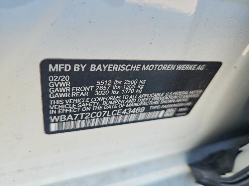 2020 Bmw 740 მანქანა იყიდება აუქციონზე, vin: WBA7T2C07LCE43469, აუქციონის ნომერი: 55696846