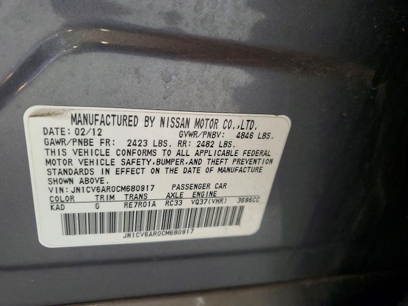 54434986 :رقم المزاد ، JN1CV6AR0CM680917 vin ، 2012 Infiniti G37 Sedan مزاد بيع