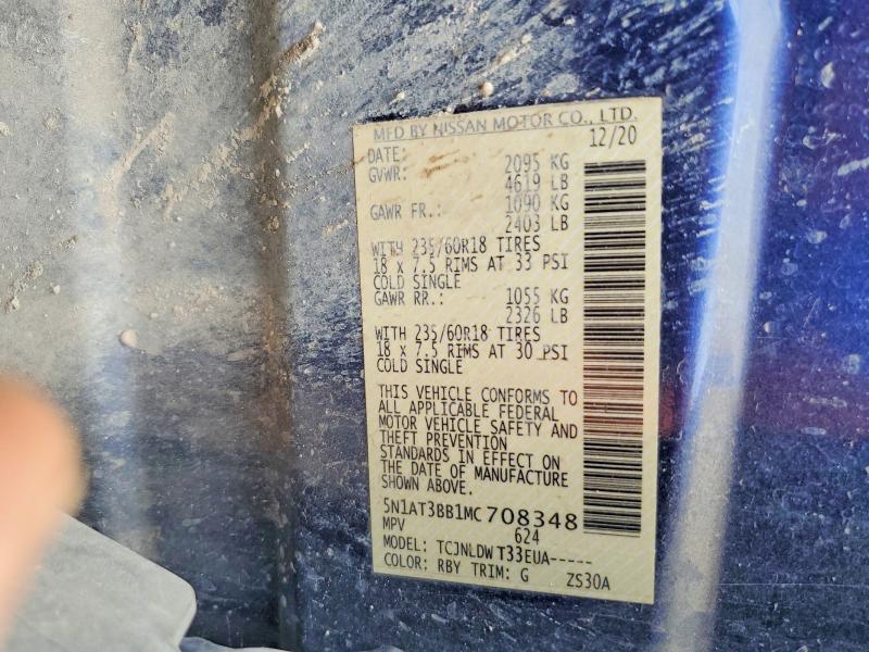 2021 Nissan Rogue მანქანა იყიდება აუქციონზე, vin: 5N1AT3BB1MC708348, აუქციონის ნომერი: 51566046