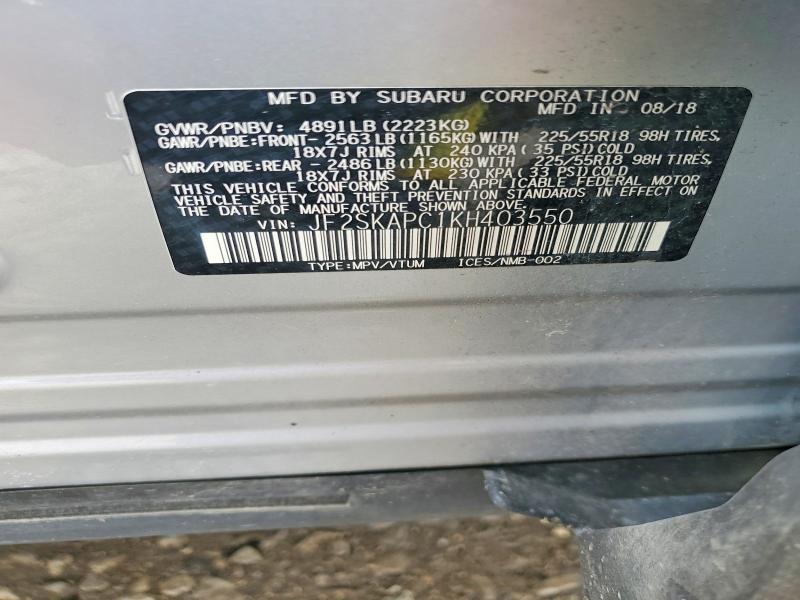 Продаж на аукціоні авто 2019 Subaru Forester, vin: JF2SKAPC1KH403550, номер лоту: 51601606