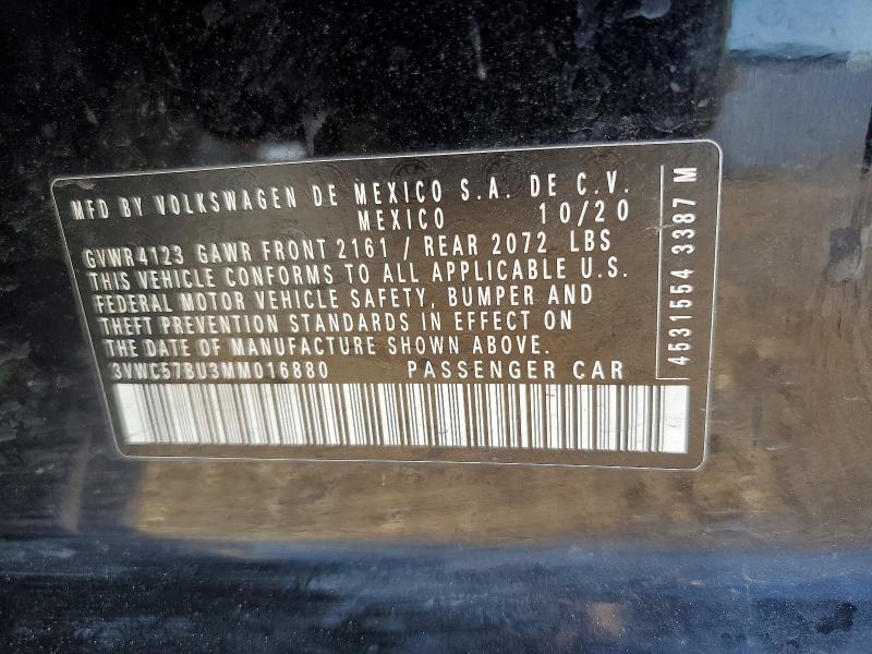 2021 Volkswagen Jetta მანქანა იყიდება აუქციონზე, vin: 3VWC57BU3MM016880, აუქციონის ნომერი: 53463396