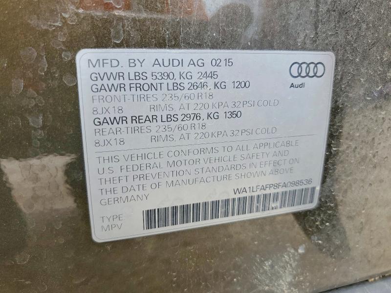 Продажа на аукционе авто 2015 Audi Q5, vin: WA1LFAFP8FA098536, номер лота: 53810976
