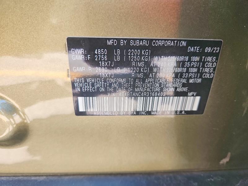 Продажа на аукционе авто 2024 Subaru Outback, vin: 4S4BTANC4R3168403, номер лота: 52052186