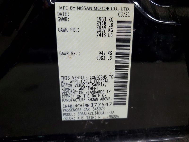 55013416 :رقم المزاد ، 1N4BL4CV3MN377547 vin ، 2021 Nissan Altima مزاد بيع